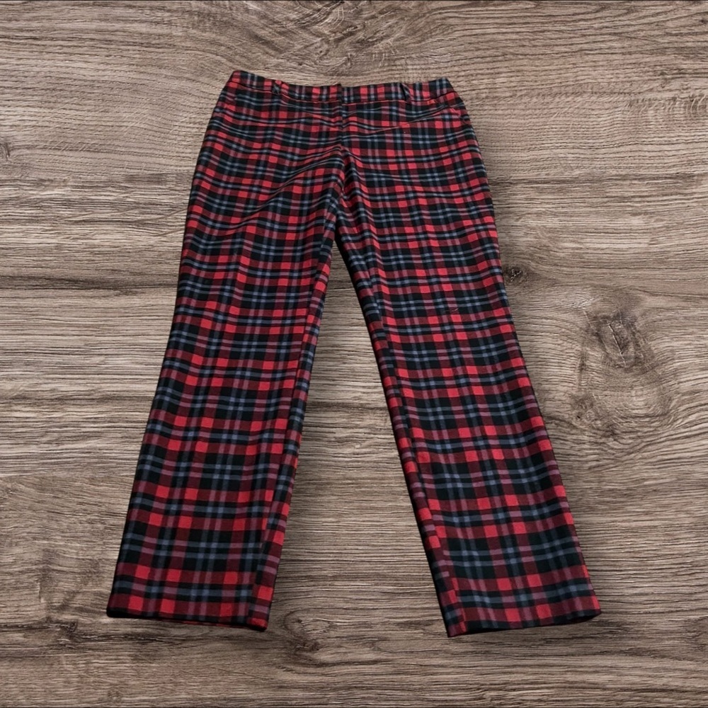 Hinge Women’s Plaid Flat Front Skinny Trouser Pants Red Black Size 4